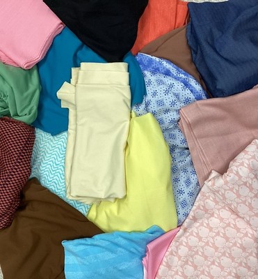 Assorted Fabric Remnants Lot, Multicolor Solids, Prints & Mixed Patterns, knits