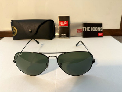 Ray-Ban RB3025 Aviator Polarized UV400 Sunglasses Black Metal Green Glass