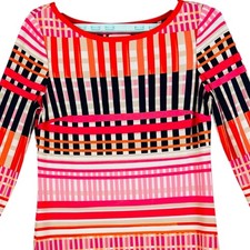 Eliza J Women's Red Orange Pullover Striped Dress Sz 6 Stretch 3/4 Sleeves NWOT