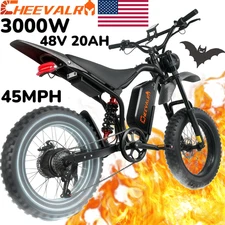 3000W Electric Dirt Bike 48V 20Ah Off-Road E-Motorcycle 45 MPH 20" Fat E-Bike US