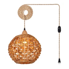 Boho Round Pendant Lights Kitchen Island, Hand-Woven Rattan Light Fixture Boh...