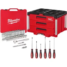 3/8 In. Drive Sae/Metric Mechanics Tool Set (62-Piece) with PACKOUT 3-Drawer Too