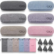 Kanayu 18 Pcs Hard Shell Eyeglasscase Set 6 Linen Fabrics Protective Glasses 
