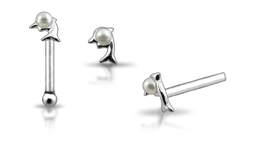 1x 22g 6mm Sterling Silver Dolphin Pearl Cute Tiny Nose Ring Bone Stud Pin N163 - Bild 1 von 1