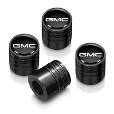 GMC Logo in Black on Black Aluminum Cylinder-Style Tire Valve Stem Caps
