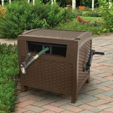 175 ft Resin Wicker Water Garden Hose Reel Guide Holder Hideaway Storage Bin USA