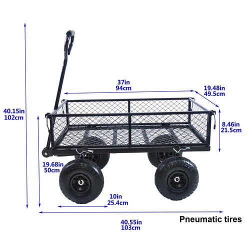 Garden Cart Dump Yard Wagon Cart Lawn Tractor Trailer Outdoor Steel Heavy Duty - Picture 13 of 42
