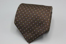 XMI Silk Tie. Brown with Blue Geometric.