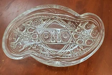 vintage clear cut glass pickle olive relish dish, 7.5" long, nice