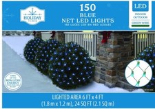 Holiday Time 150 Blue LED Net Christmas Lights with Green Wire, 24 Sq. Ft NIB