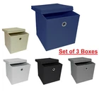3 x Storage cubes boxes Foldable Canvas Box Fabric Cube Adjustable with lid