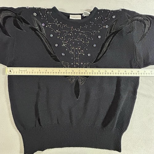 Suéter Vintage Cos Cob Para Mujer M Azul Negro Preppy Abuela Adornado Tejido Años 80 - Imagen 4 de 9