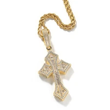 Hip Hop Jewelry Cross Pendant Chain Necklace ICED 5A+ CZ 18K Gold Silver Plated