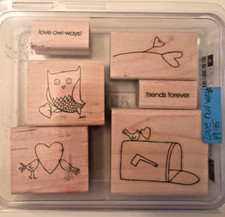 Stampin' Up Love Owl Ways Wood Mount Rubber Stamps Set of 6 Valentines Day Love