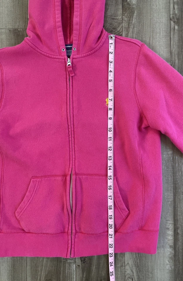 Moletom com capuz feminino júnior Ralph Lauren esporte zíper completo rosa escuro tamanho grande - Imagem 4 de 4