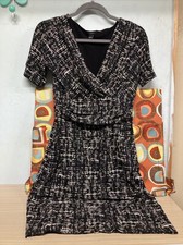 Ann Taylor Knit Dress With Ruche Waist Style Black Cream Faux Wrap V Neck Top