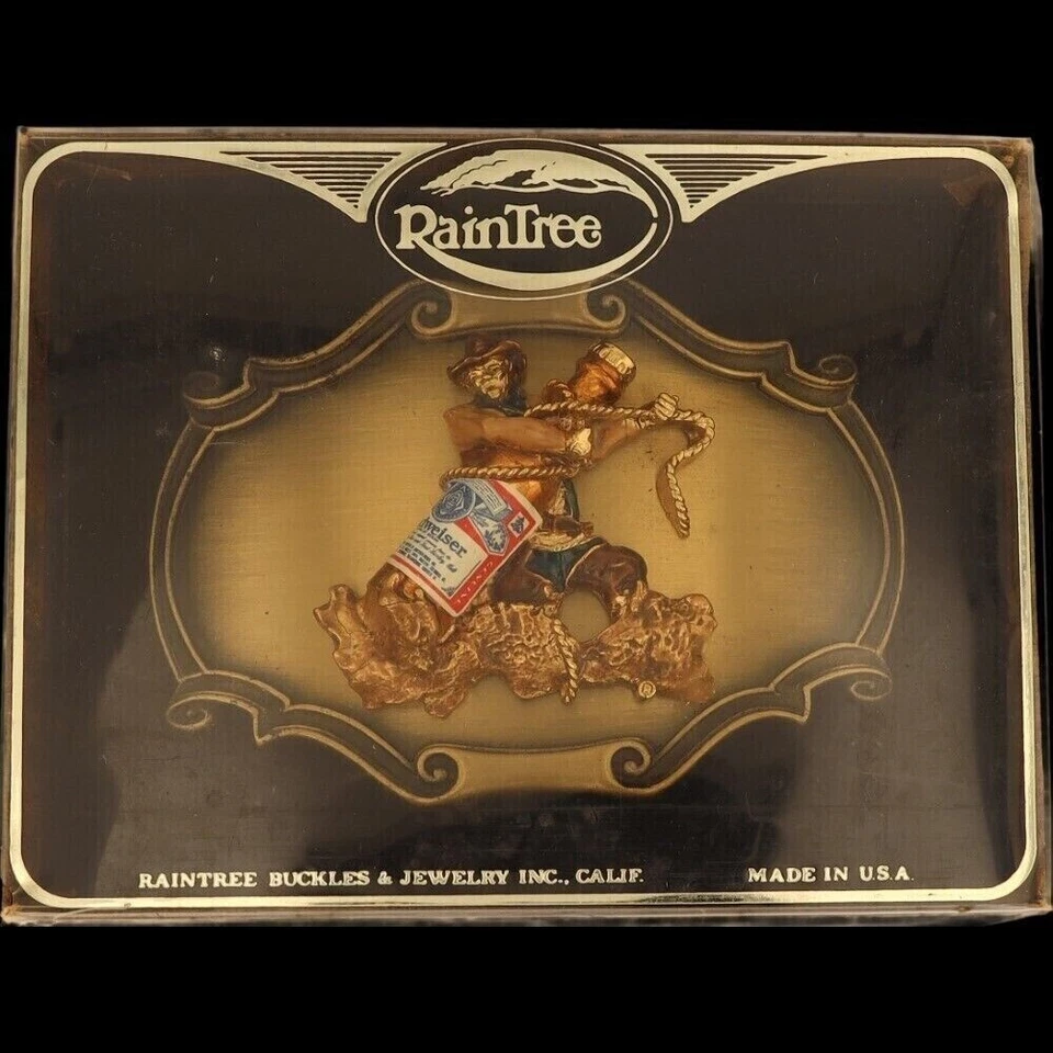 New Cowboy Budweiser Beer Western Rodeo Drinker 1970s Nos Vintage Belt Buckle - Image 3 of 4
