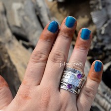 Amethyst Gemstone 925 Sterling Silver Anxiety Relief Spinner Ring Jewelry