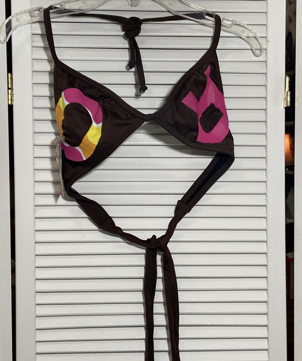 Roxy Swimwear Women Junior Sz S Brown Multi Halter Triangle Bikini