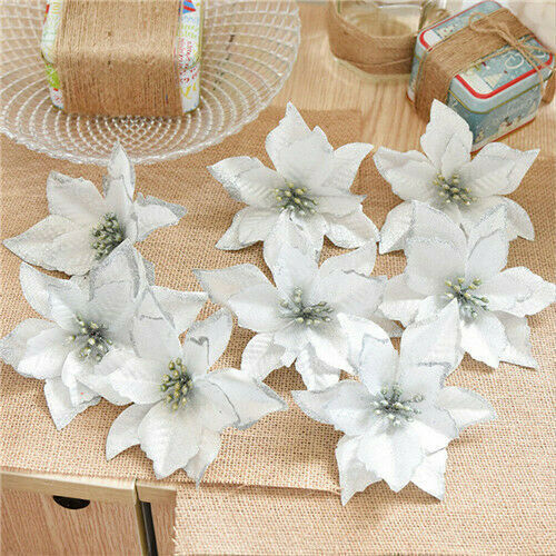 10X Large Poinsettia Glitter Flower Christmas Tree Hanging Party Xmas Decor UK eBay