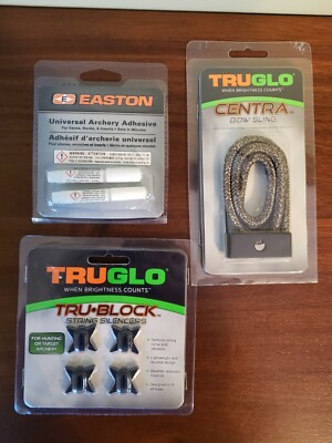 (Lot of 3) Truglo Bow Sling & String Silencers &  Easton Archery Adhesive-New!