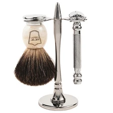Parker 99R Shave Set - Safety Razor, Stand & 100% Black Badger Brush Included 