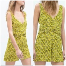NWT ZARA Trafaluc Yellow Multi-Color Tulip Print Sleeveless Romper Womens sz XS