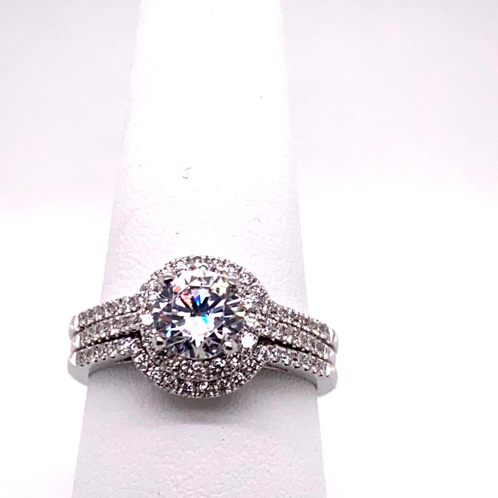 Shane Diamond Halo Wedding Set 14K White Gold