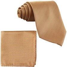 New Men's Formal stripes polyester Neck Ties  Hankie set beige prom wedding