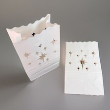 50 White Paper Luminary Bags for Candles Star Pattern Lantern Wedding Holiday