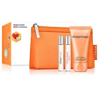 Clinique Limited Edition Happy Treats 4-Pc Fragrance Gift Set w/ Orange Bag, NIB