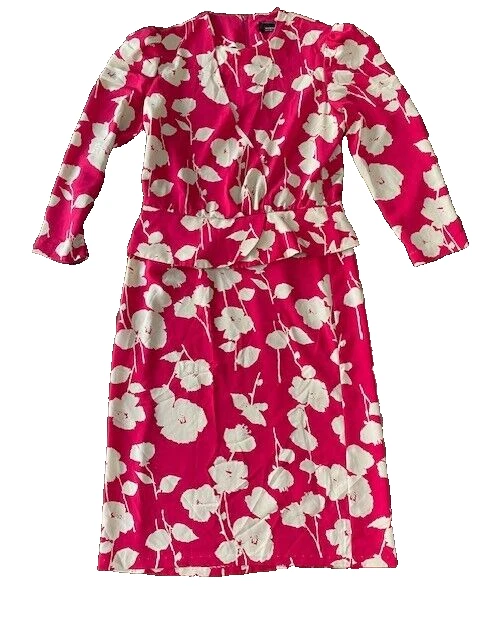 Vestido vintage peplum para mujer talla 14 granate y crema estampado floral Foto 4 de 4