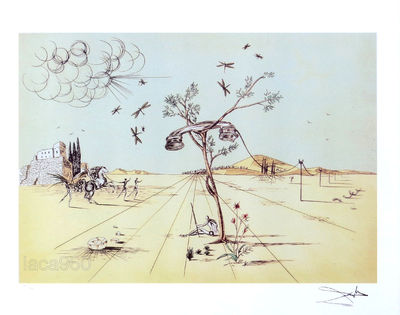Salvador DALI Disembodied Telephone P/Signed Litho Print 21-1/2 x 25-1/2