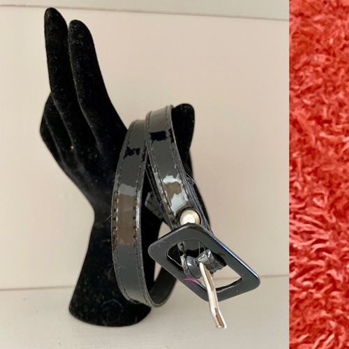 SKINNY Black Faux PATENT Leather BELT Size Small - Picture 3 of 4