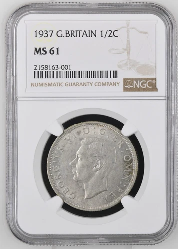 Great Britain - 1937 George VI Silver 1/2 Crown - NGC MS61