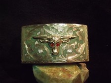 1940'S MEXICO HEAVY HAND MADE RSS STERLING BULL HEAD DESIGN BELT BUCKLE