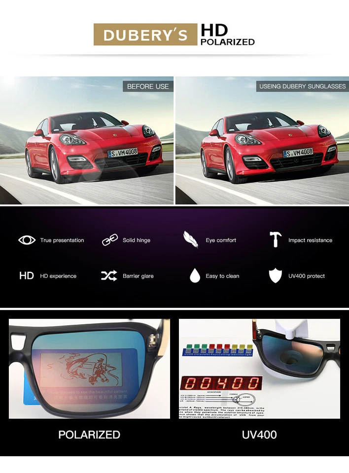 DUBERY Polarized Optical Sunglasses Driving outdoors glasses Men-Women D008 - Image 2 of 4