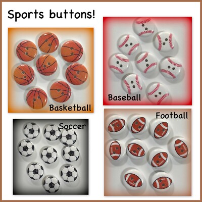 16, 32 or 64 Sports buttons football soccer basketball baseball wood sports