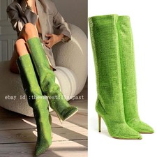 Glitter Full Drilled Rhinestone Knee Boots Stiletto High Heels Ladies Pointed