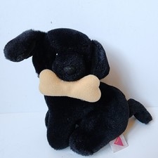 Vintage Dakin Plush Dog Black Labrador Bone Lab 1987 Small 9