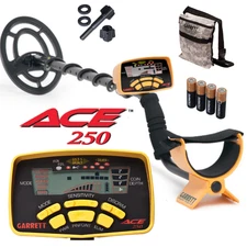 Garrett Ace 250 Metal Detector + Waterproof Coil + Camo Finds Pouch