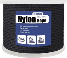 Black Nylon Rope 1/8inch 500FT, Multipurpose Solid Braided Rope