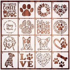 16 Pieces Dog Stencils Dog Paw Stencil for Painting on Wood Reusable Painting...