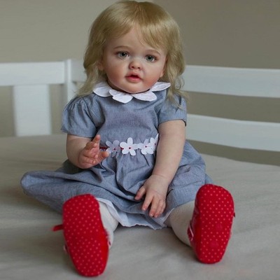 26'' Reborn Baby Doll Finished Girl Toddler with Rooted Yellow Hair Cloth Body