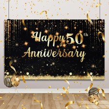 50th Anniversary Decorations, Black Gold Background 50th Wedding Anniversary ...