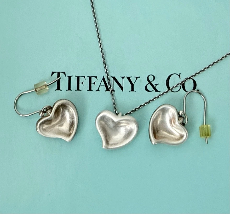 Tiffany & Co. Elsa Peretti Full Heart Silver 925 Necklace Earrings Set - Image 2 of 4