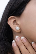 Heart CZ Crystal Stud Earrings for Women   Silver Tone, Dainty Pave Heart Posts