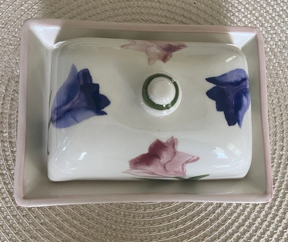 Extra Large Hand-painted Hartstone Butter Dish with Lid Versatile Ceramic