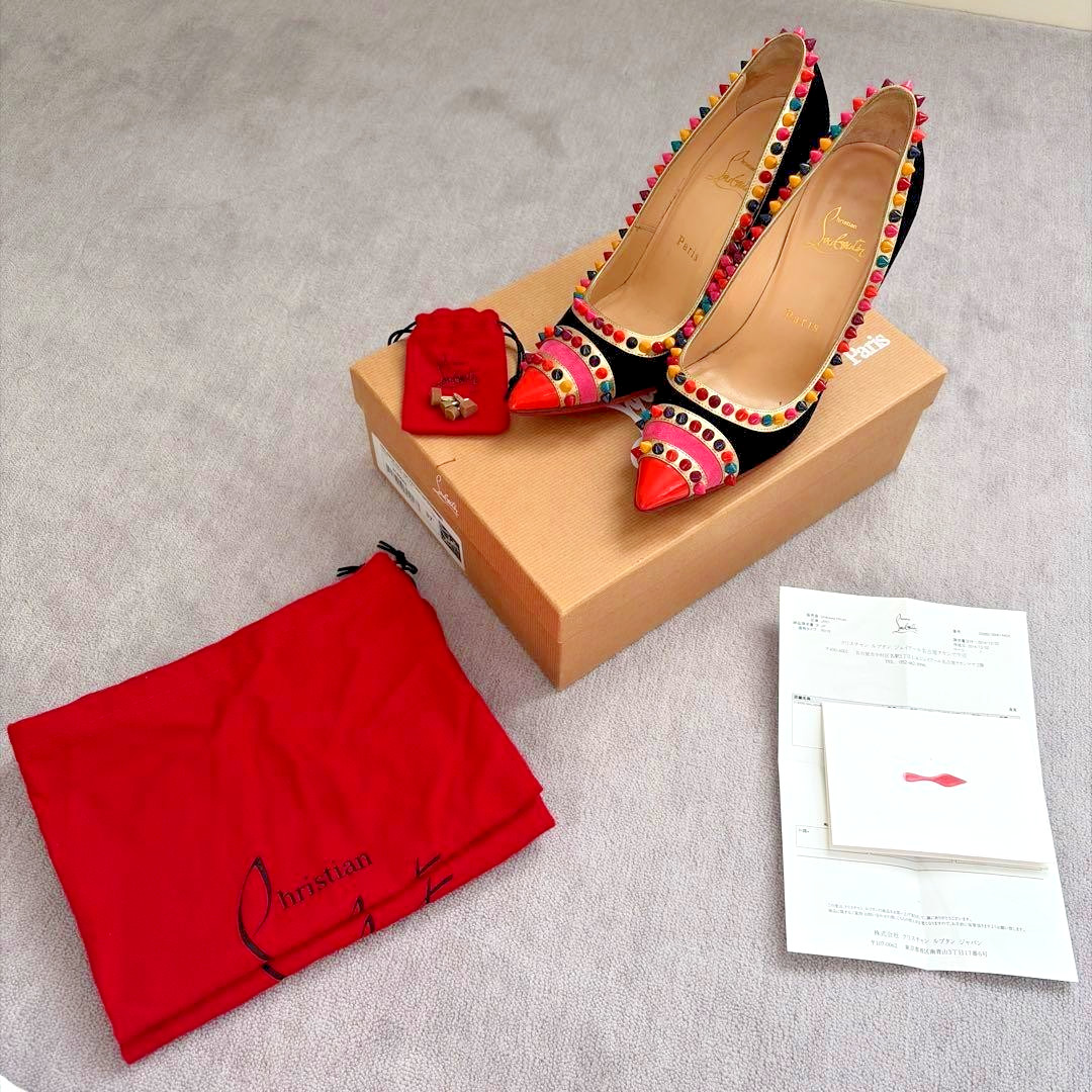 Christian Louboutin Multicolor Studded Spikes Pumps Heels 37 Red Bottoms Japan