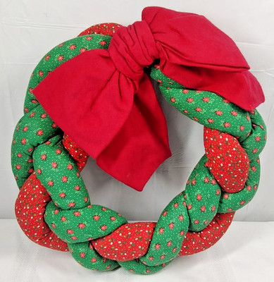 Large Cloth Christmas Wreath Decoration Red Green Handmade Twisted Stuffed 14''
